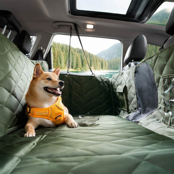 Waterproof pet car seat extender for safe dog travel, non-slip design.