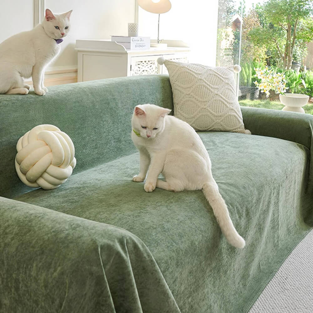 Close-up of waterproof, scratch-resistant pet-friendly couch throw cover fabric, non-linting texture