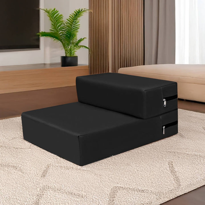 Foldable PU leather pet stairs for easy storage, multi-level design for various pet sizes & breeds