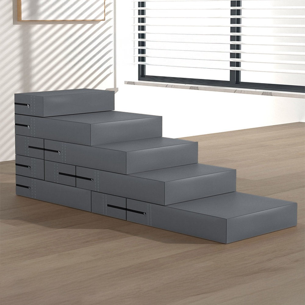 Dog climbing up 3-step waterproof PU leather pet stairs, aiding access to a sofa or bed