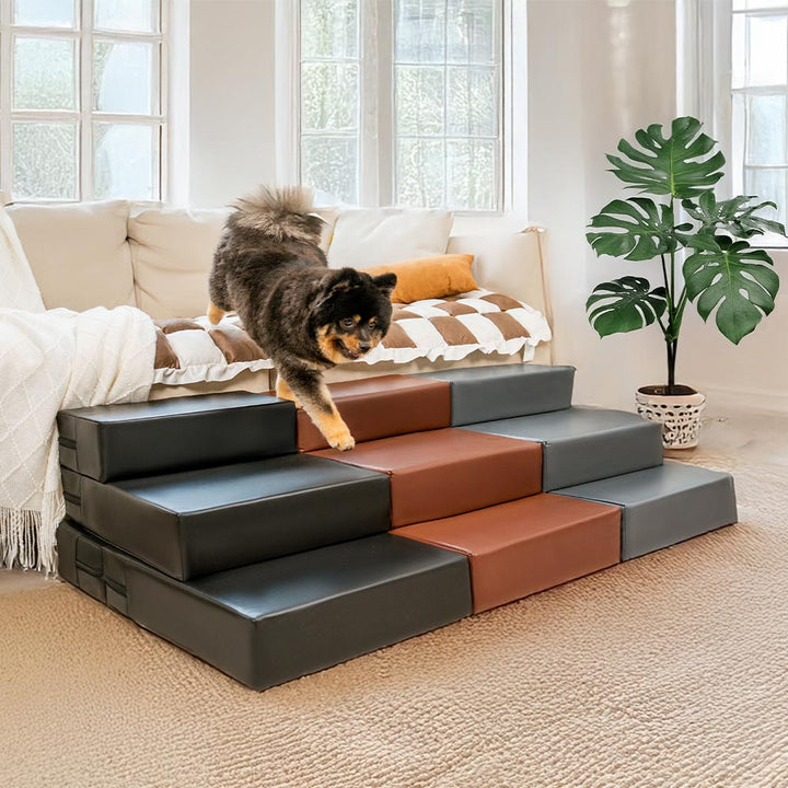 Dog steps: waterproof PU leather, multi-level design for senior pets, easy to clean.