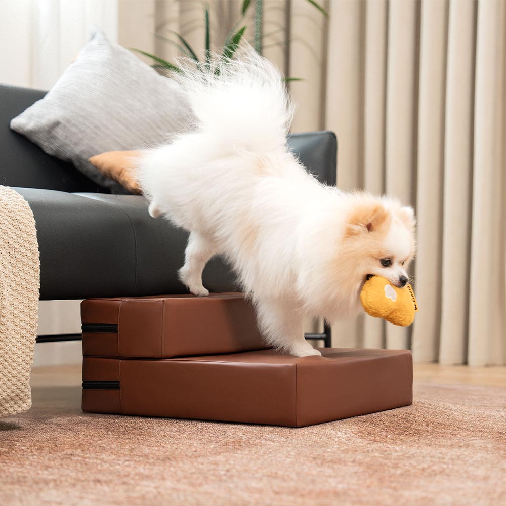Washable pet stairs, waterproof PU leather, multi-level design for small dogs.