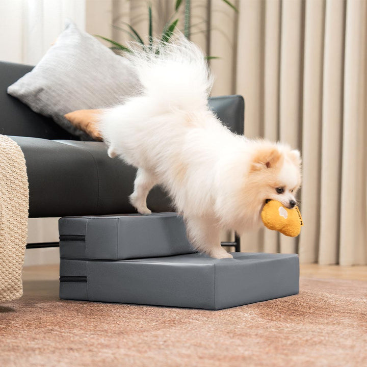 Pet support stairs, waterproof, multi-level, faux leather, enhances pet mobility.