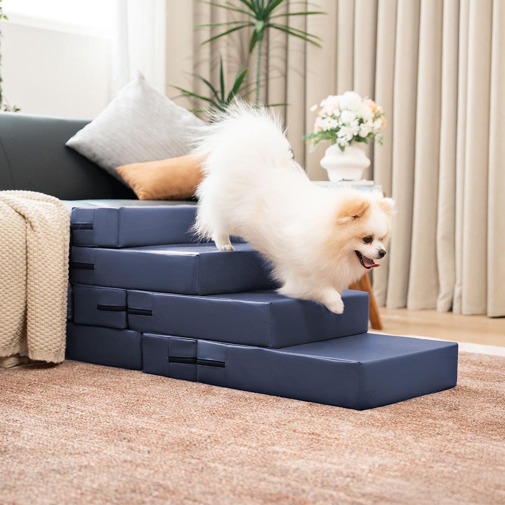 Multi-level pet stairs, waterproof, faux leather, perfect for helping pets reach high places.