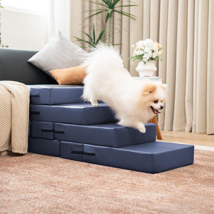 Multi-level pet stairs, waterproof, faux leather, perfect for helping pets reach high places.