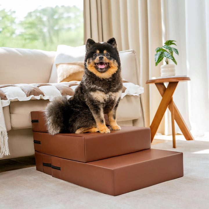 Pet furniture: waterproof dog stairs, multi-level, faux leather, joint supporting design.