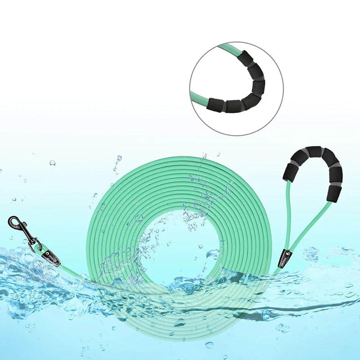 Reflective waterproof PVC dog leash, green, ensuring safety during night dog walks for all breeds.