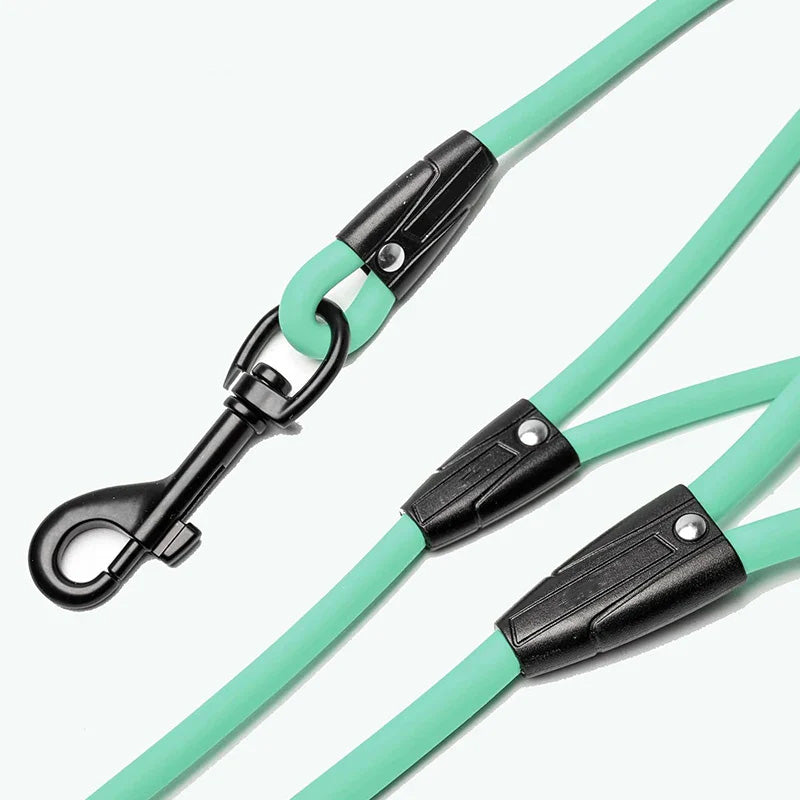 Heavy-duty waterproof PVC leash in orange, tangle-free, for reliable dog training and pet adventures.
