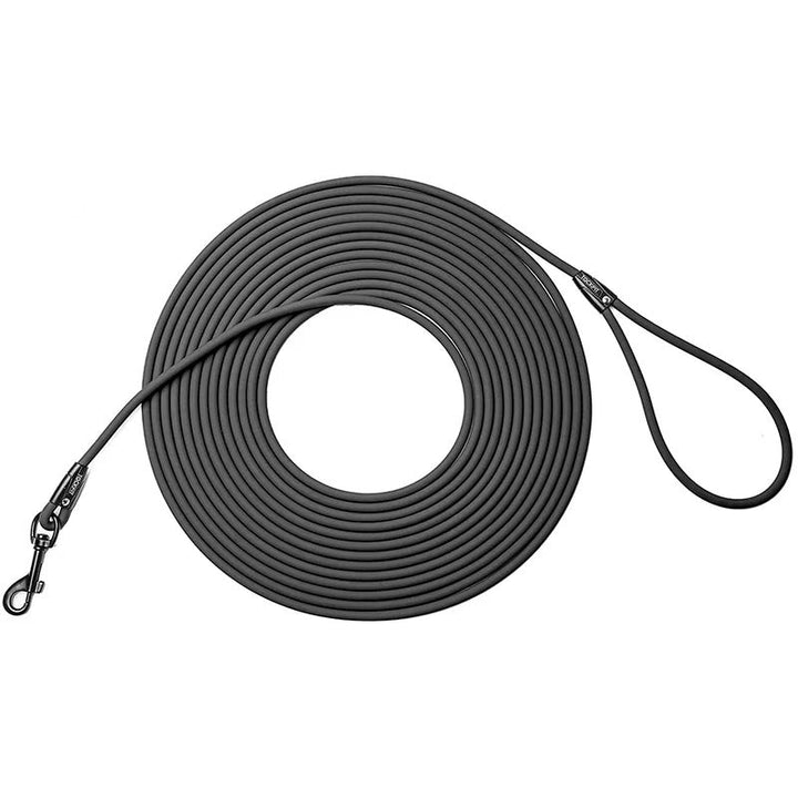 Close-up of a waterproof PVC dog leash, showcasing its durable material, ideal for odor-resistant use.