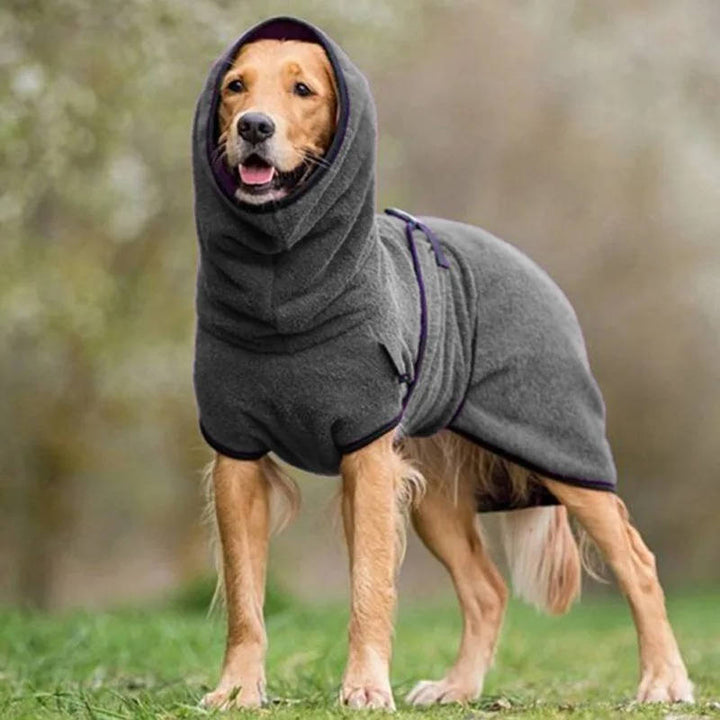 Unisex dog winter coat with reflective strips for night visibility. Windproof pet apparel for outdoors.