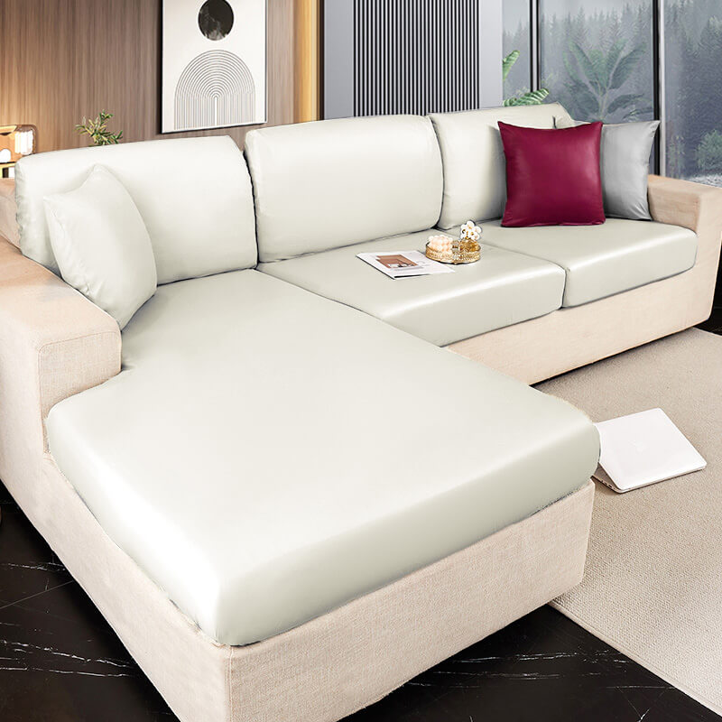 Detail shot of the anti-slip backing on a waterproof couch protector, preventing movement and ensuring fit.