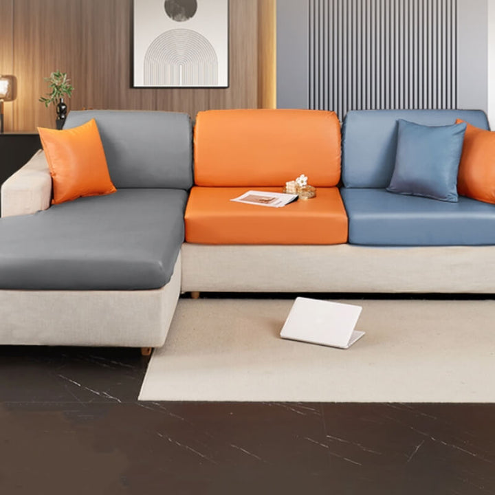 Dark brown waterproof slipcover on a three-seater sofa, designed for pet and child protection, scratch-resistant.