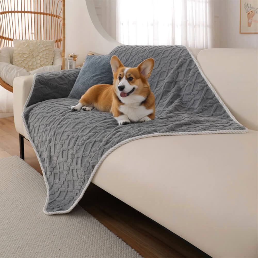 Waterproof soft fleece pet blanket for dogs, grey, cozy, easy clean pet accessory