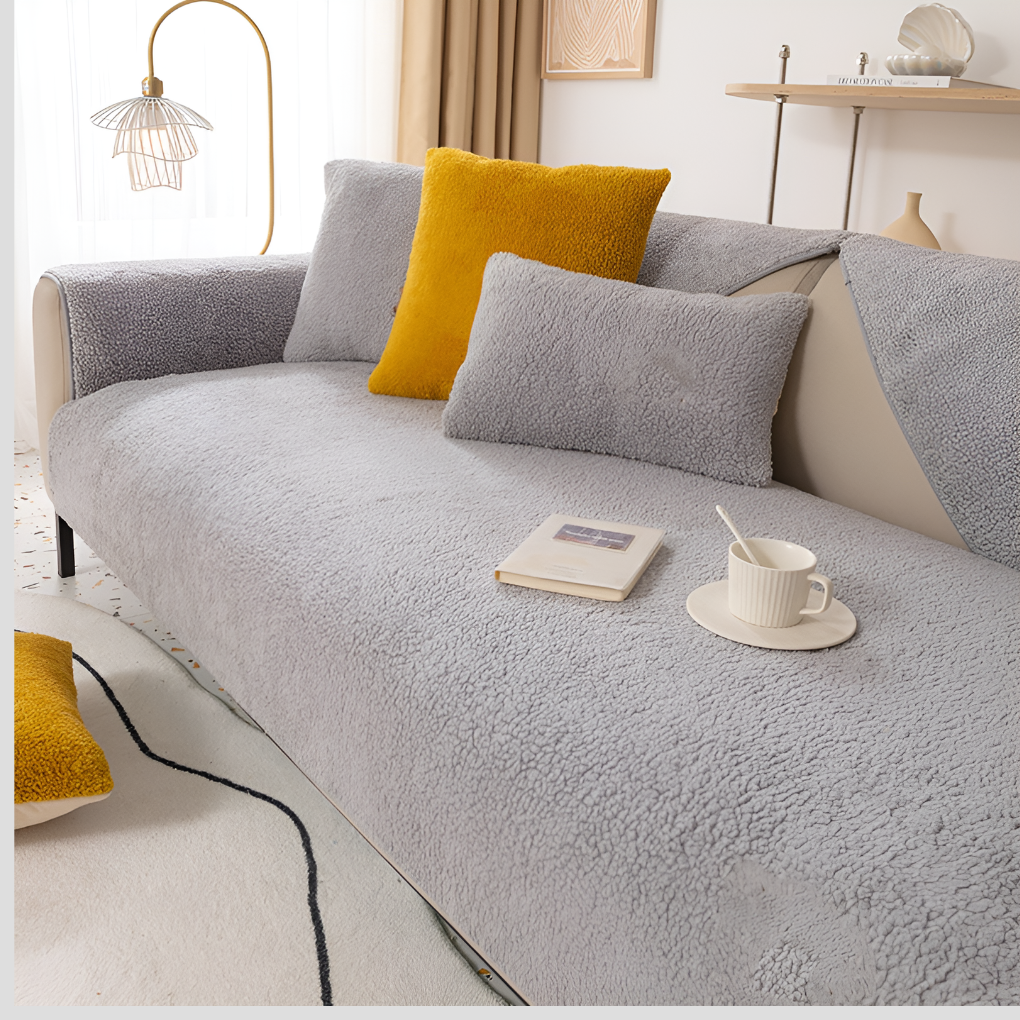 Pet-friendly waterproof fleece sofa cover with non-slip backing, a New4 addition for home decor.