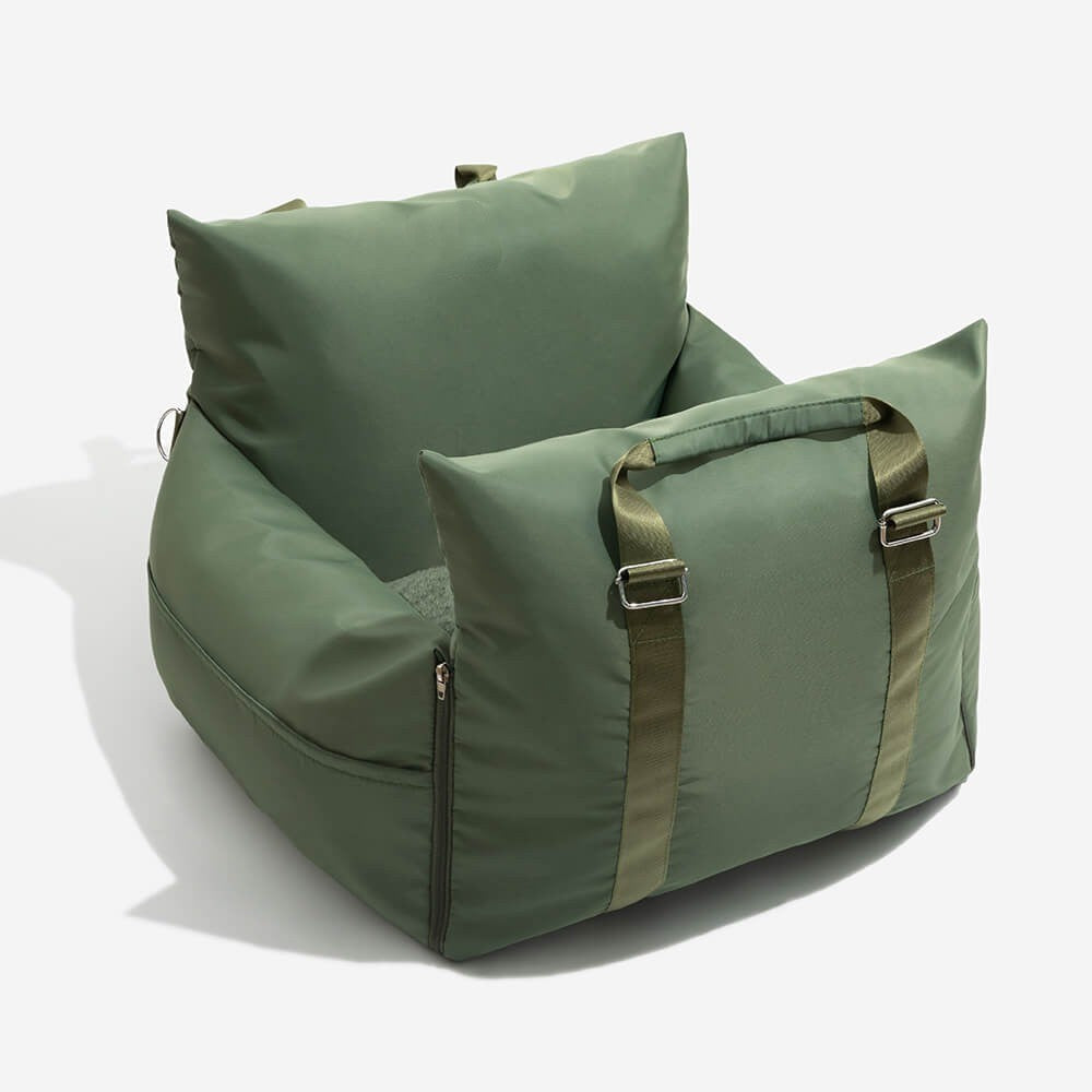 Portable waterproof dog car seat, perfect for road trips with pets, doubles as a comfy bed.