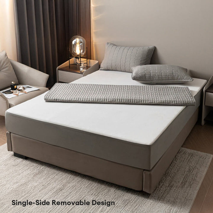 Full view of new waterproof zippered mattress protector, home textile for bedding