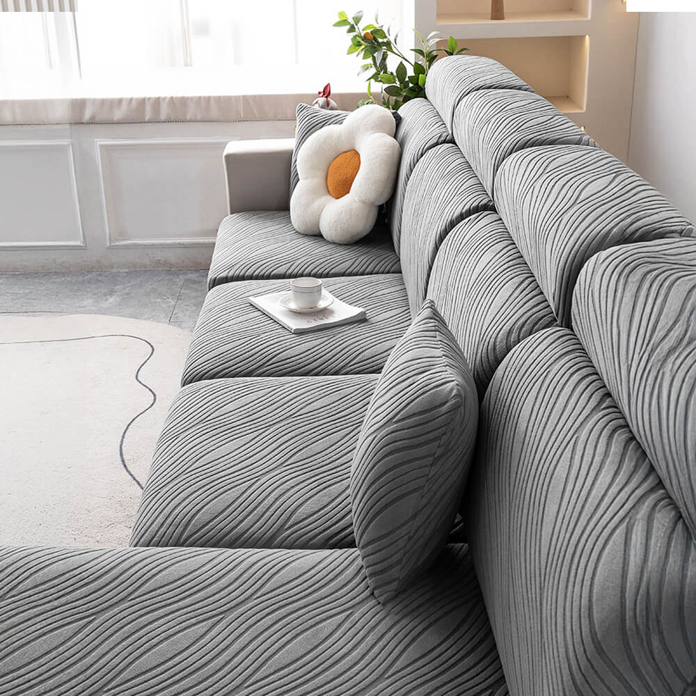 Stylish gray wave pattern sofa slipcover, stretchable and anti-slip for any couch