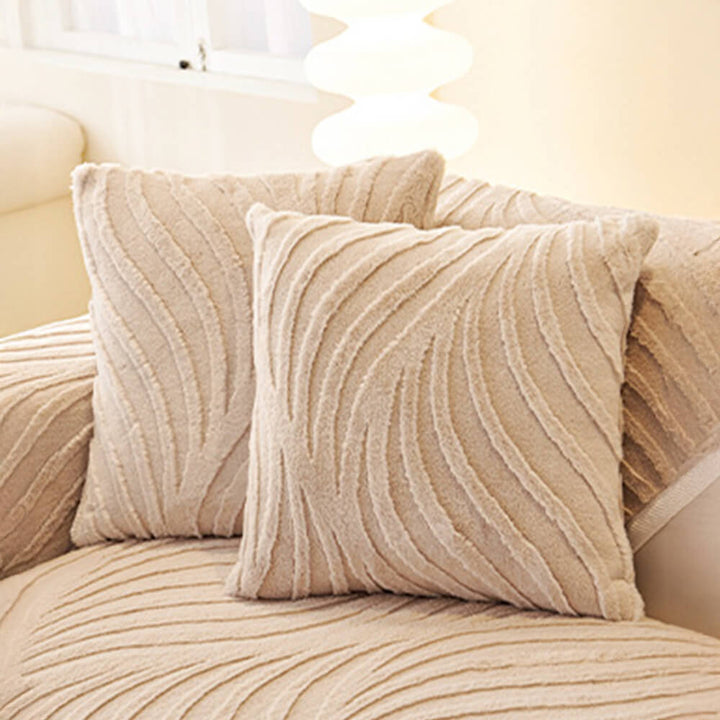 White wave textured plush non-slip sofa cover for a bright, clean look, home decor.