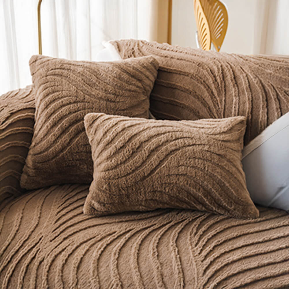 Customizable wave textured plush non-slip sofa cover for various couch sizes.