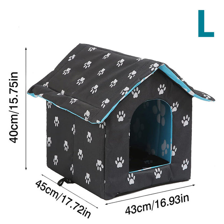 Outdoor cat house with self-warming pet bed, ensuring warmth for feral cats in winter.