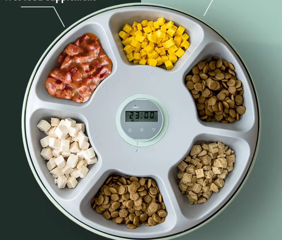 White automatic pet feeder, digital display, suitable for both cats and dogs