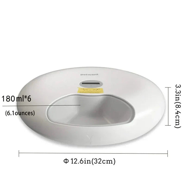 Hygienic pet food dispenser, automatic, white design, digital controls