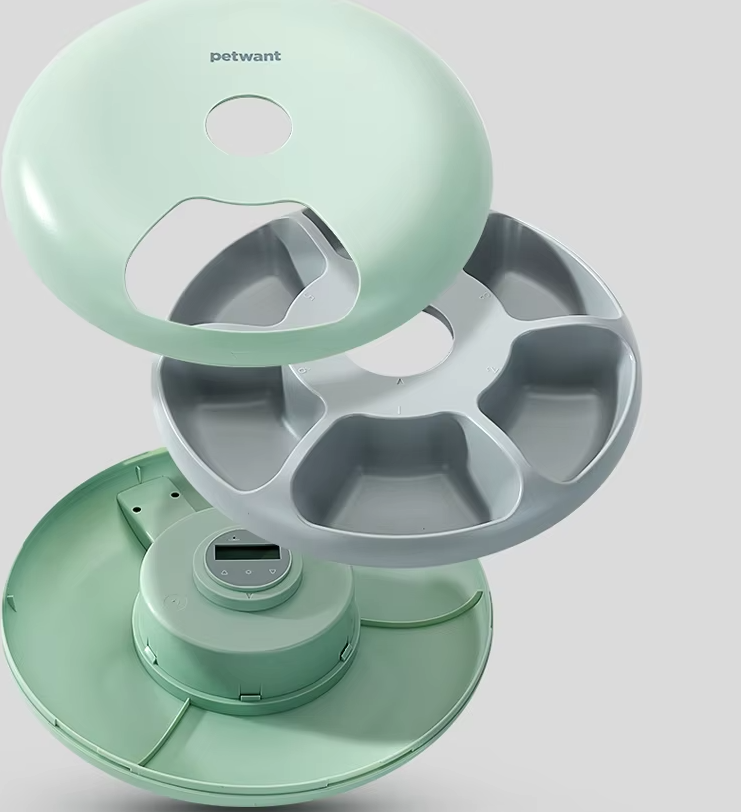 Digital portion control pet feeder, elegant white design for cats & dogs