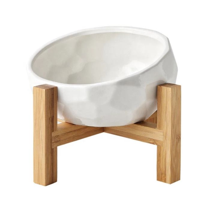 Top-down view of a ceramic pet food bowl, showcasing its hygienic and wide design