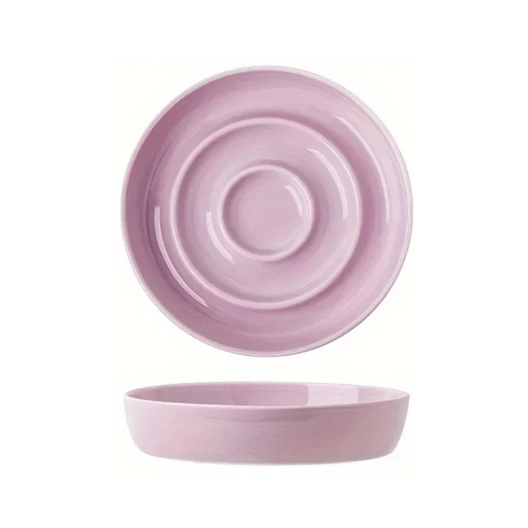 Close-up of the intricate design inside a ceramic slow feeder pet bowl