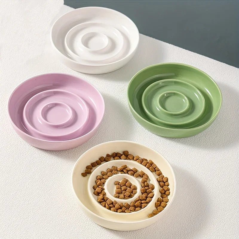 Elegant ceramic cat slow feeder bowl, dishwasher safe for easy cleaning