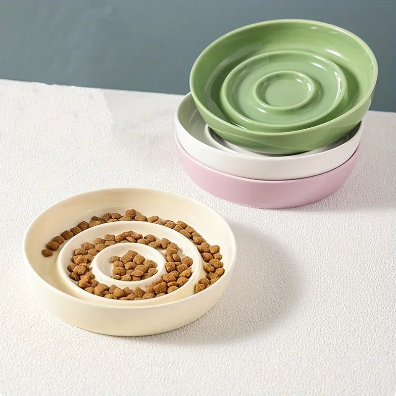 Textured ceramic dog bowl slow feeder, designed to prevent rapid eating