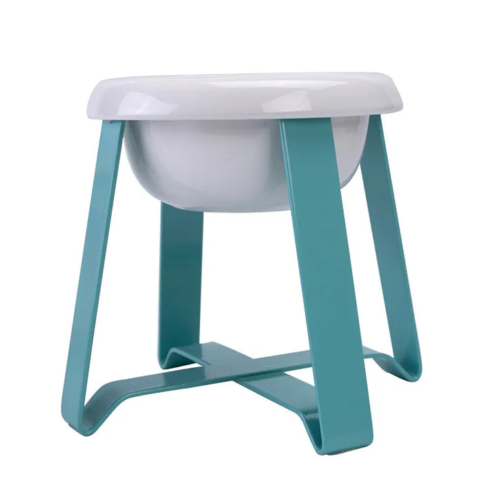 Small white pet dish on a sleek elevated metal stand, ideal for dogs