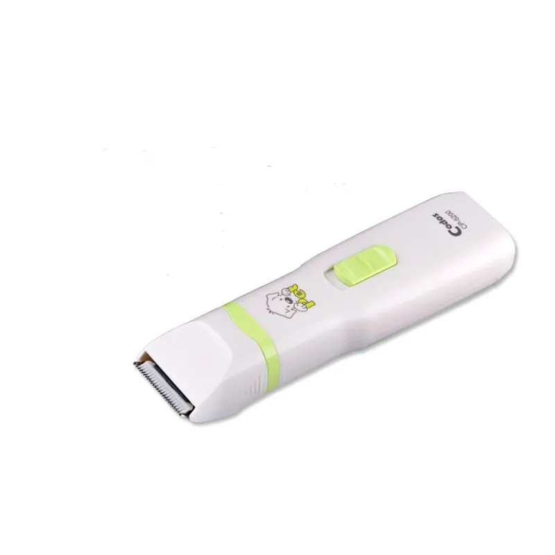 Close-up of white electric pet clippers from a grooming set, essential for animal care.