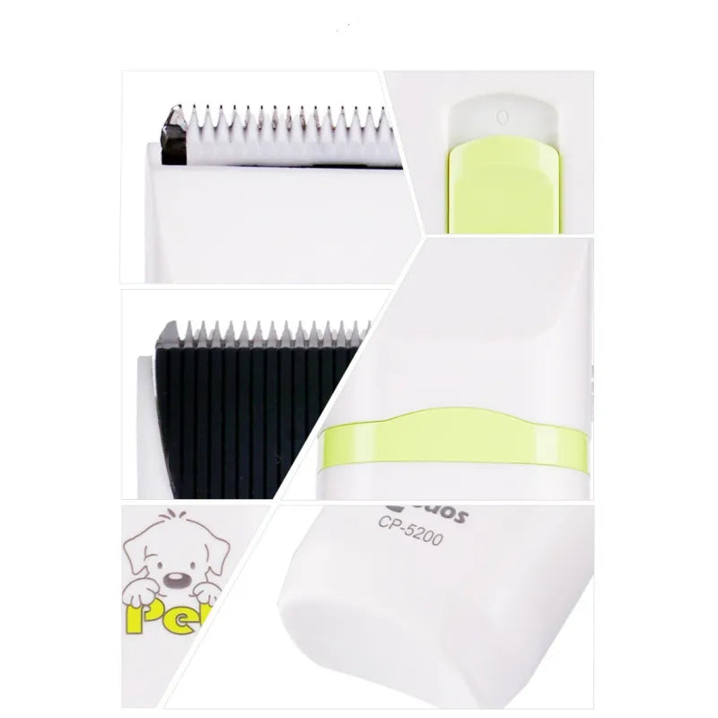 Complete white electric pet hair clipper set for easy and effective dog and cat grooming.