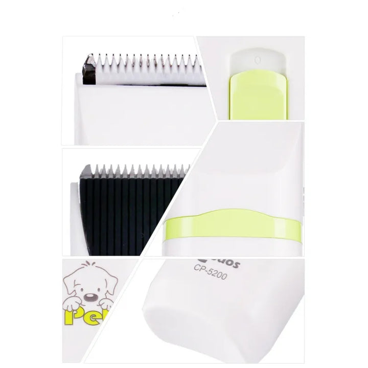 Complete white electric pet hair clipper set for easy and effective dog and cat grooming.