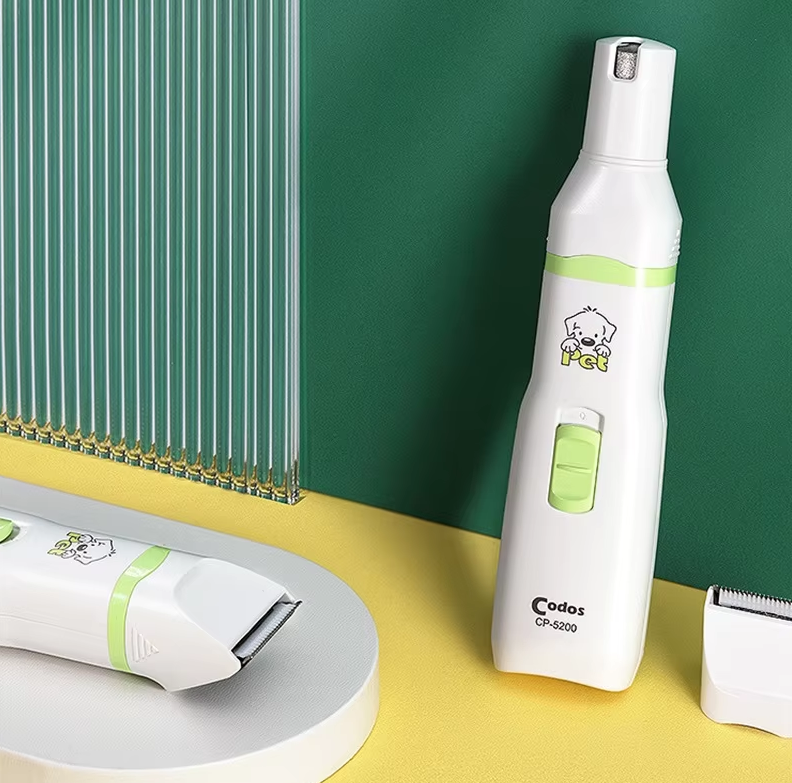 Professional white electric pet clippers for at-home dog and cat grooming and animal care.