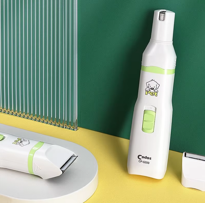 Professional white electric pet clippers for at-home dog and cat grooming and animal care.