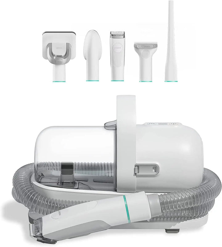 Unisex pet grooming vacuum kit featuring a cordless trimmer and shedding tool for effective pet care.