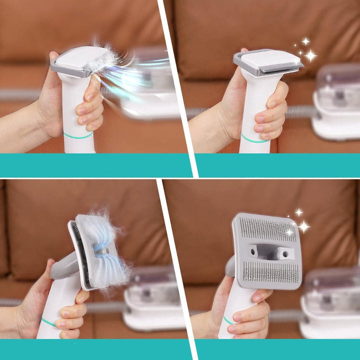 Cordless pet grooming vacuum kit in white, designed for easy and efficient dog and cat grooming sessions.