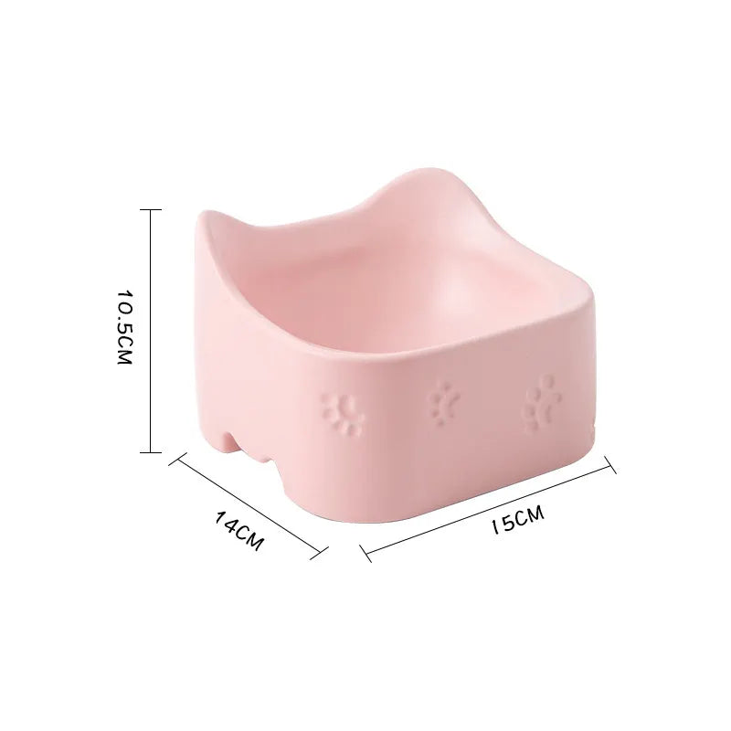 Ergonomic raised cat bowl with food inside, illustrating comfortable pet feeding experience