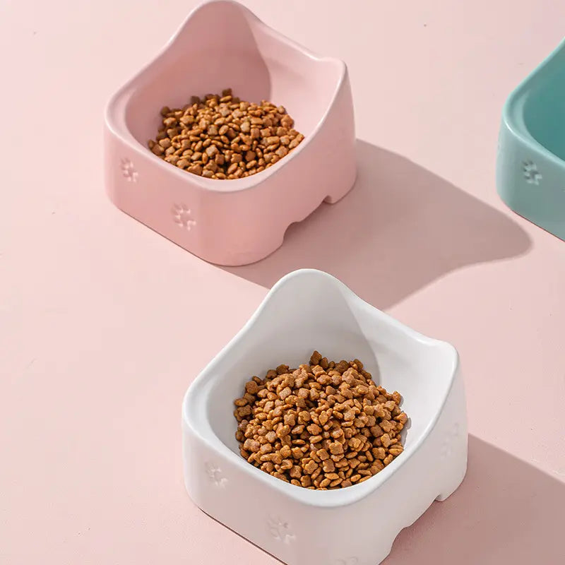 Stylish raised pet bowl in a home setting, providing an elevated and healthy eating solution for cats