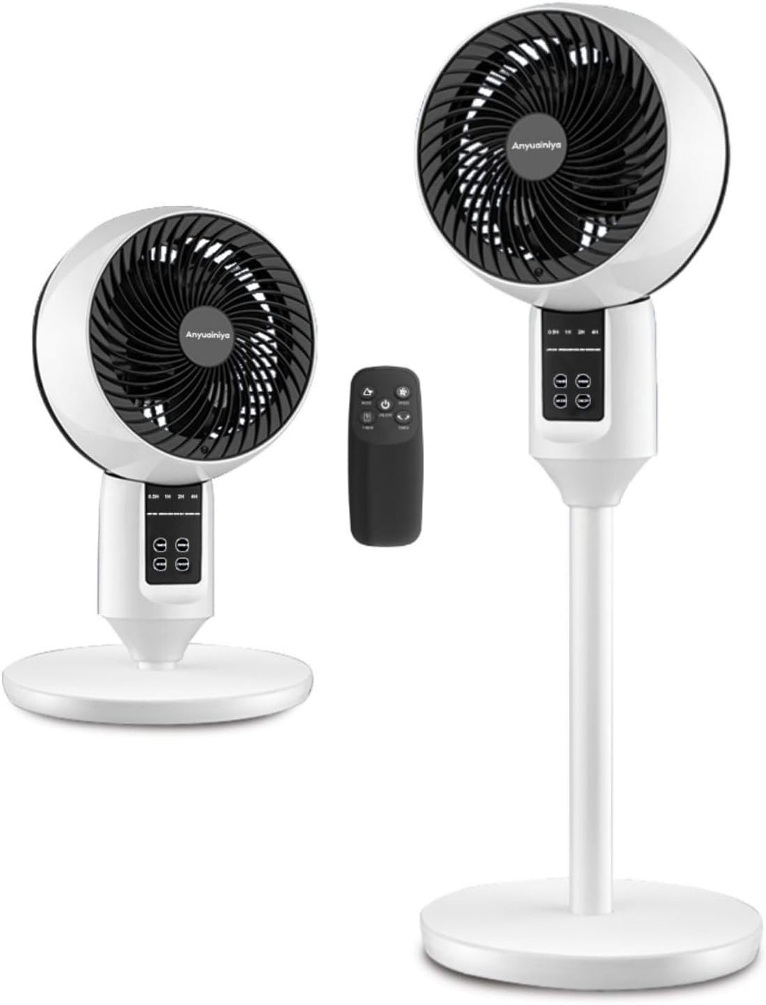 Quiet pedestal fan with remote control, converts to desk fan for optimal home comfort & air circulation.
