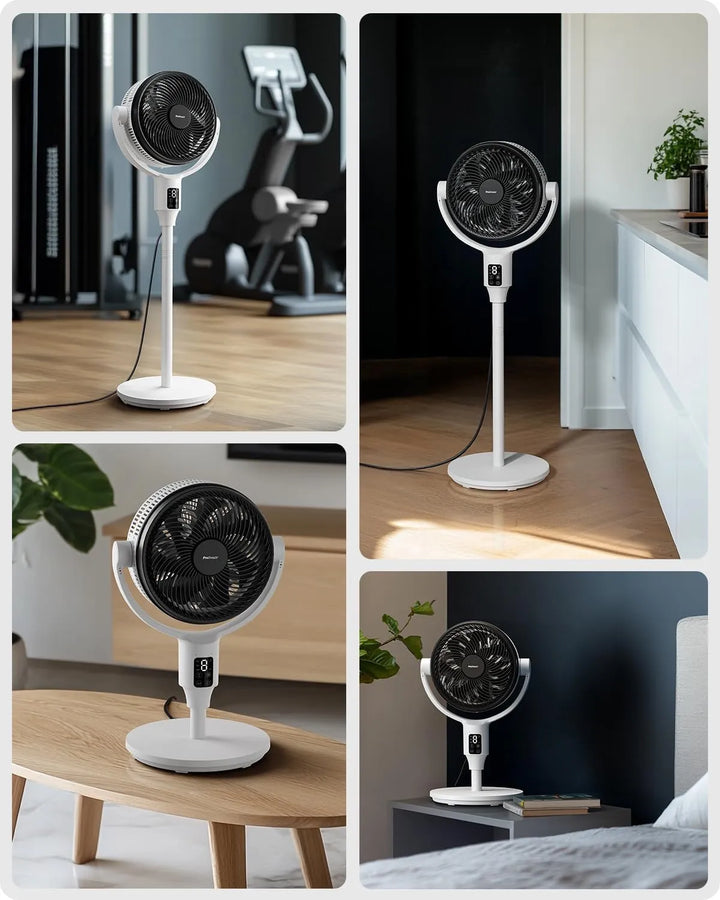 Desk or pedestal fan providing powerful, quiet air circulation. Remote control for easy cooling adjustments.