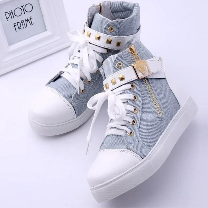 Versatile white high-top sneakers with zipper, designed for women seeking comfortable and stylish everyday footwear.