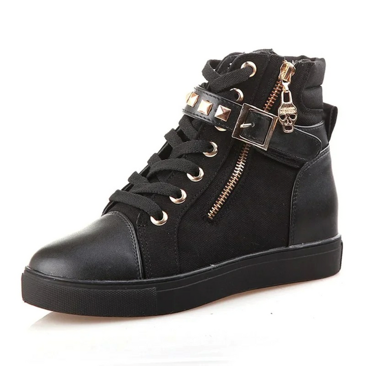 Comfortable white high-top sneakers for women with a functional zipper, ideal for modern casual and everyday fashion.