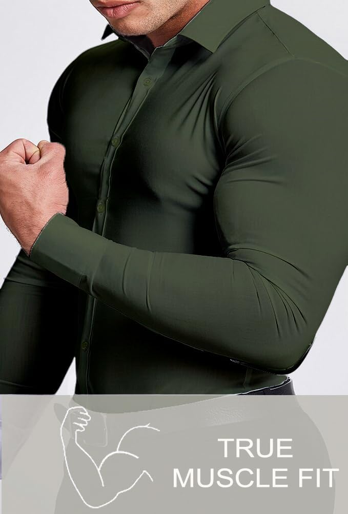 Smooth wrinkle-free men's slim fit dress shirt, premium quality.