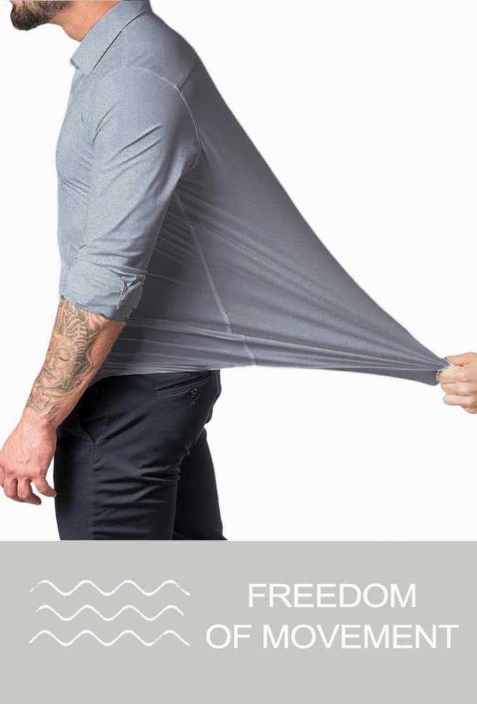 Blue men's slim fit long sleeve dress shirt, easy care.