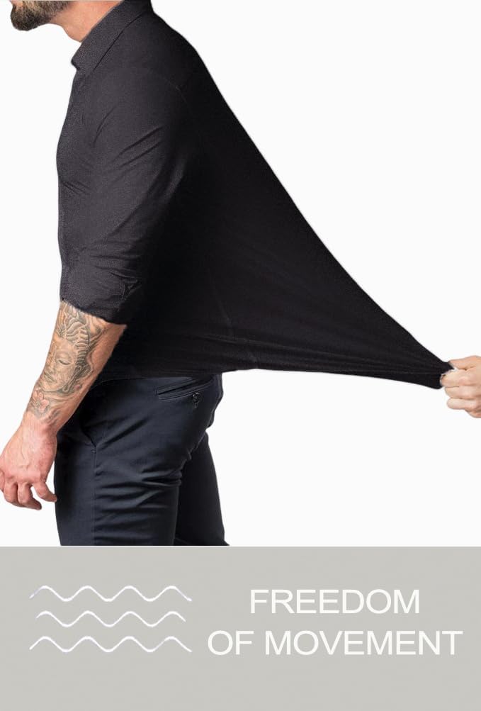 Close-up on the fabric of a men's wrinkle-free slim fit shirt.