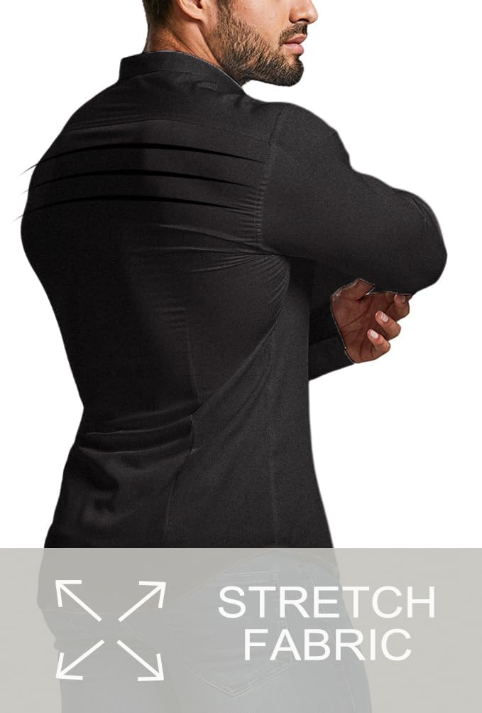 Zero-crease men's slim fit long sleeve dress shirt.