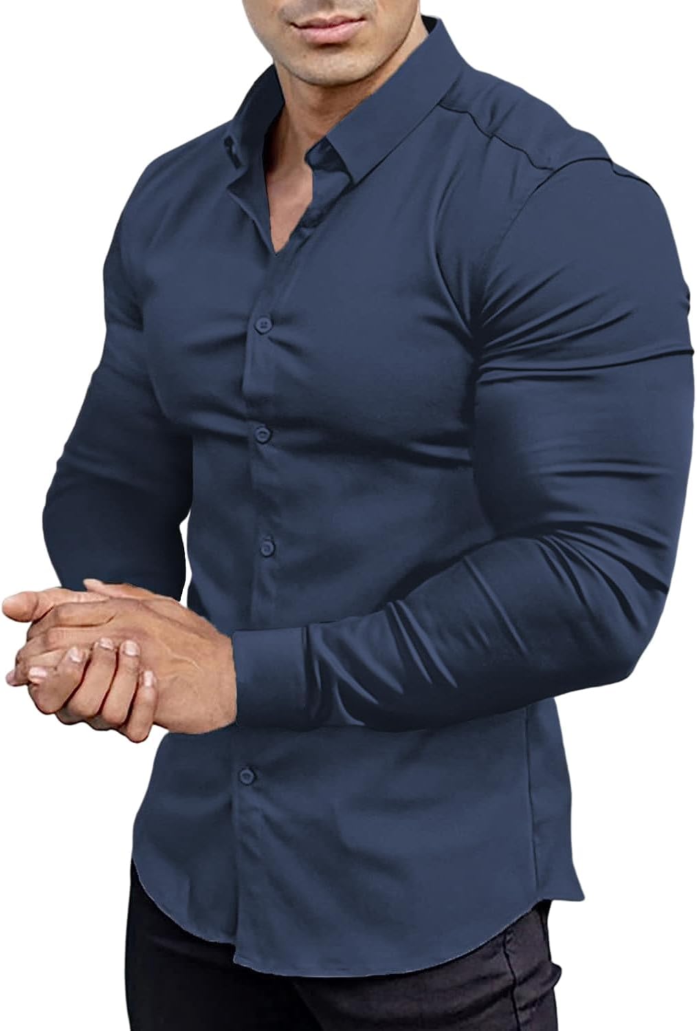 Stylish men's slim fit dress shirt, wrinkle-free & breathable.